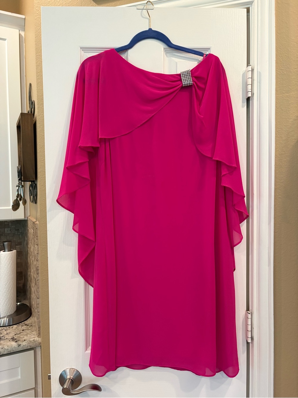 Jessica Howard Hot Pink One-Shoulder Ruffle Dress with Rhinestone Accent